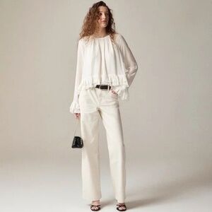 J. CREW 2024 Lower Rise Wide Leg Denim Jeans Pants Slouchy Classic Ecru Size: 32